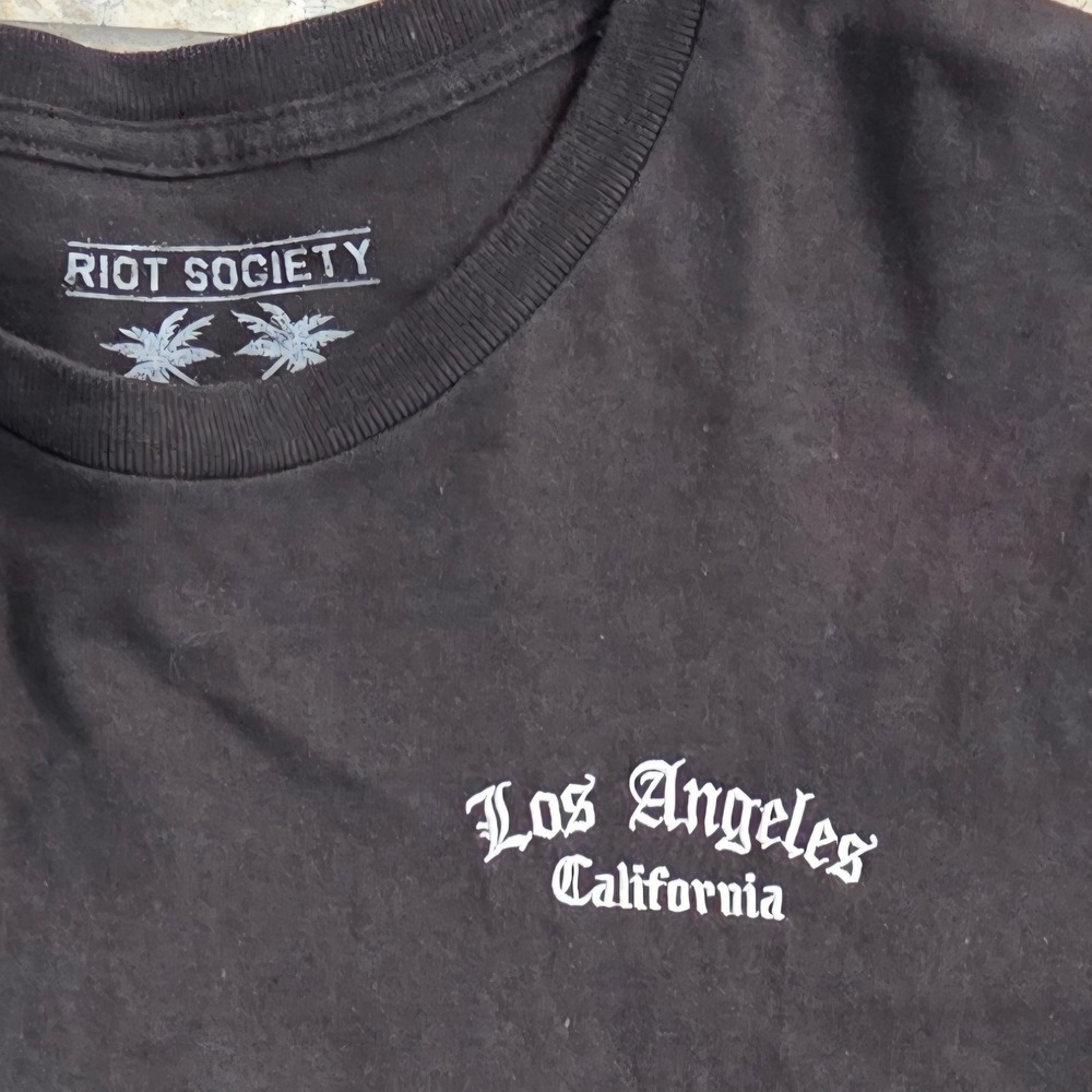 Riot Society Los Angeles California Embroidered T-Shirt Mens XXL Brown Cotton